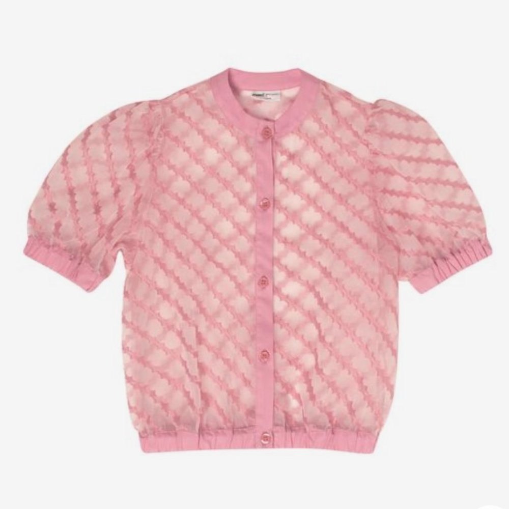 Maed for Mini Glassy Gala Pink Puff Sleeve Button Up Blouse